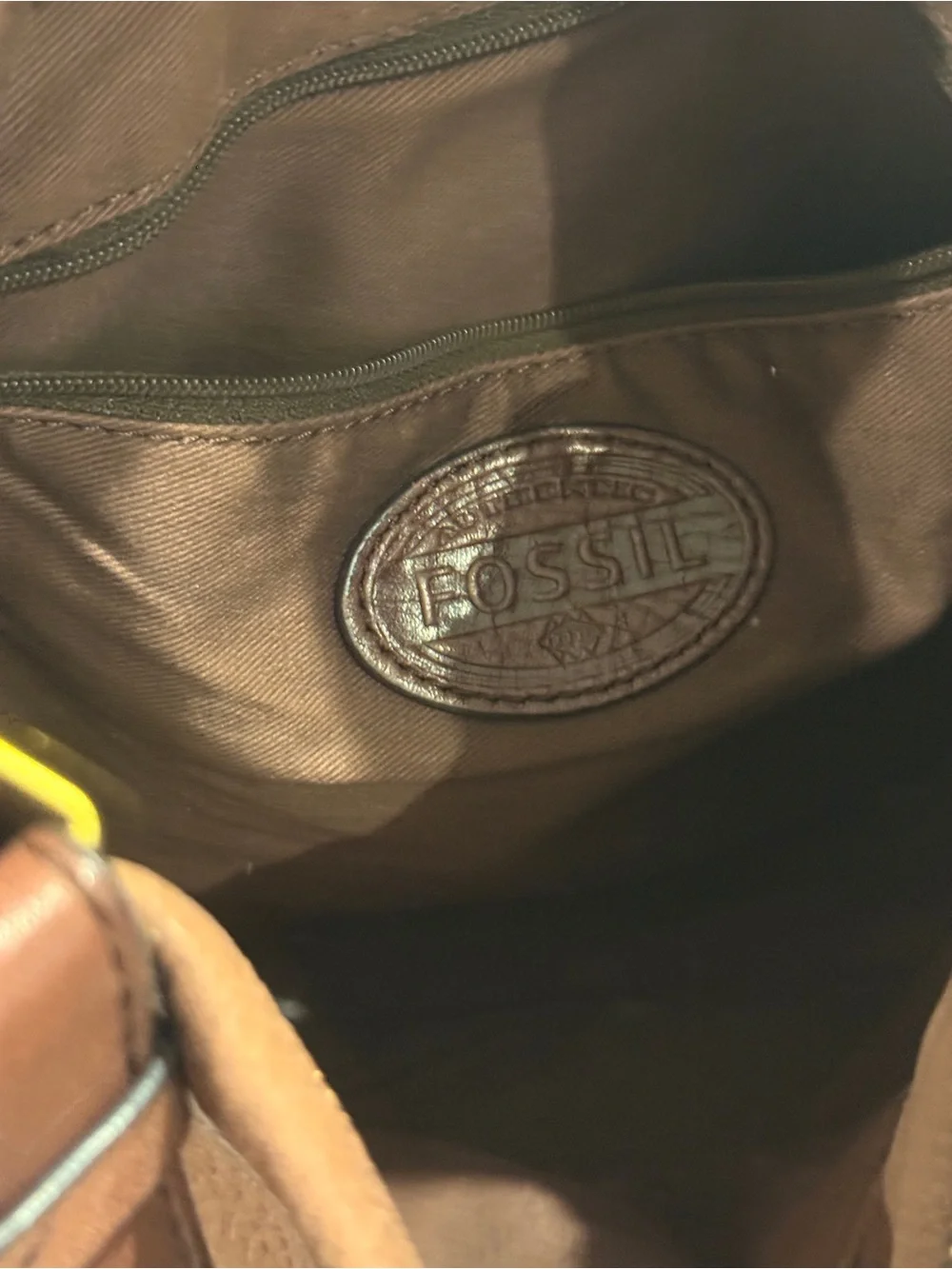 Fossil Tan Brown Leather Messenger Crossbody with Gold‎ Hardware